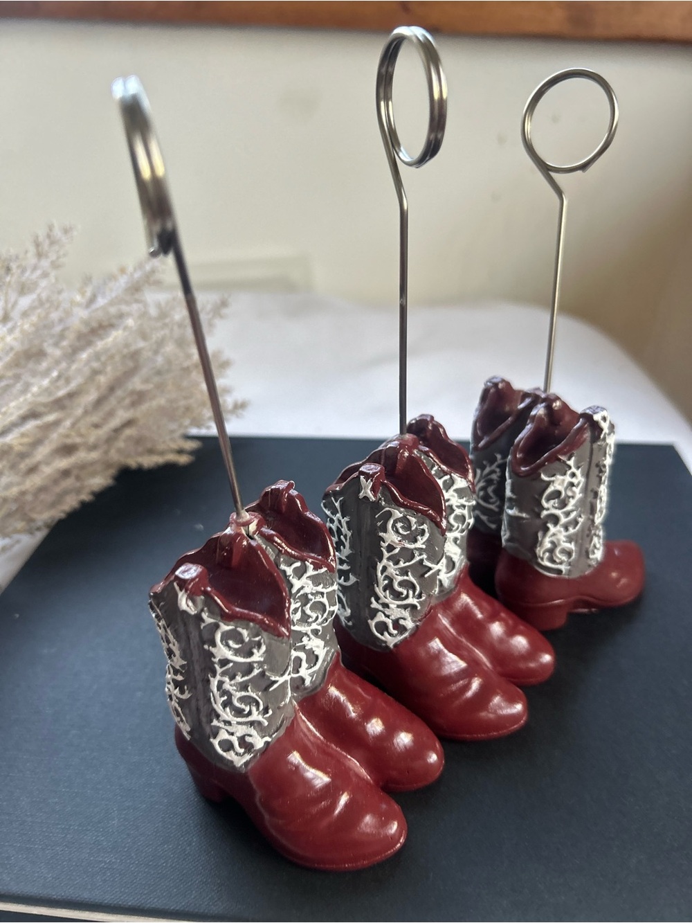 Western Boot Place Card Holders - Burgundy and Silver 3 pcs set new - Picture 2 of 7